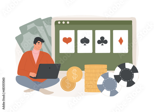 Online poker isolated concept vector illustration. Digital poker, internet gambling club, online casino rooms, real money play, professional gambler, international tournament vector concept.