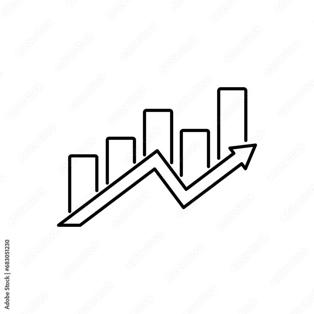 Graph icon isolated. Illustration vector of bar chart outline. Flat icon of increasing arrow. Business growth sign symbol. Arrow up infographic Business concept for ui ux website and app design Graph icon isolated. Illustration vector of bar chart outline. Flat icon of increasing arrow. Business growth sign symbol. Arrow up infographic Business concept for ui ux website and app design
