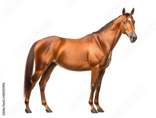 powerful fit slender racehorse beautiful clean well groom isolated on white