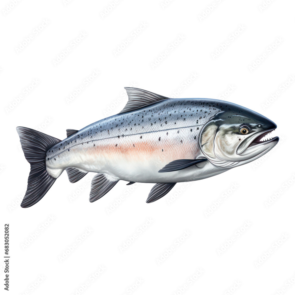 Obraz premium Wild Atlantic salmon fish isolated on white background