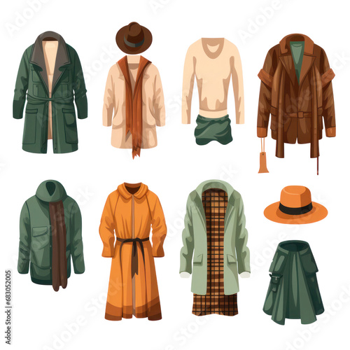 different clothes set isolated on white flat illustration