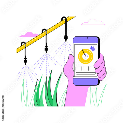 Irrigation monitoring isolated cartoon vector illustrations. Man with smartphone deals with mapping of irrigated land, improve agricultural yield, smart farming, monitor the soil vector cartoon.