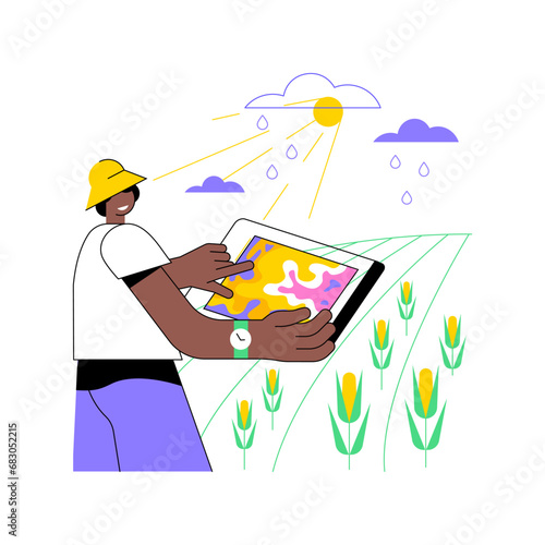 Climate Monitoring isolated cartoon vector illustrations. Farmer with device controls climate, modern agriculture, smart farming, managing farms using technologies like IoT vector cartoon.