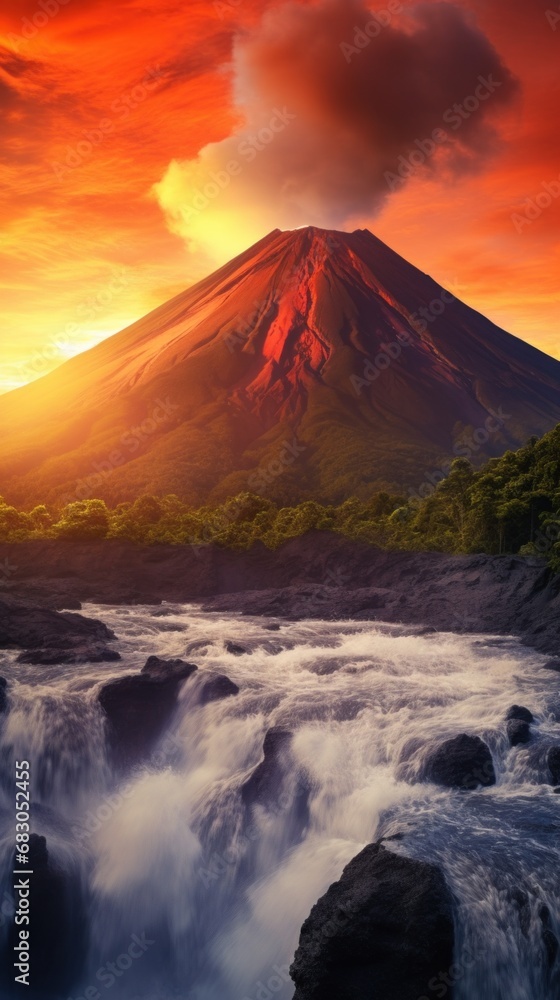 Start your day with an awe-inspiring sunrise over a majestic volcano