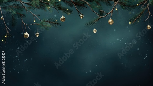 christmas background with branches hanging on a blue sky