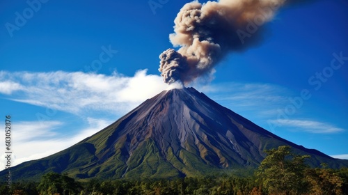 the awe-inspiring power and beauty of a towering volcano set against a clear blue sky.