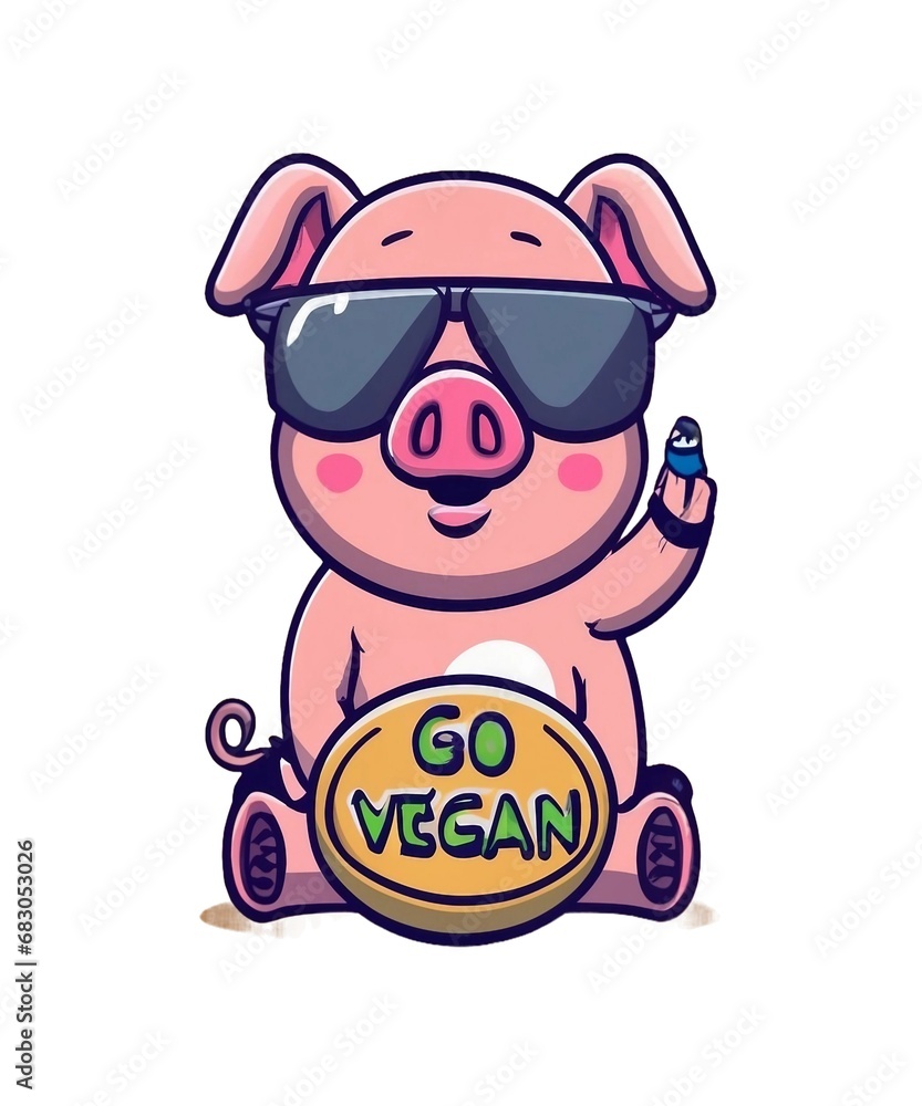 Naklejka premium go vegan funny pig typography illustration veggies