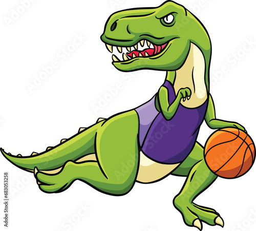 Basketball T Rex Cartoon Colored Clipart 