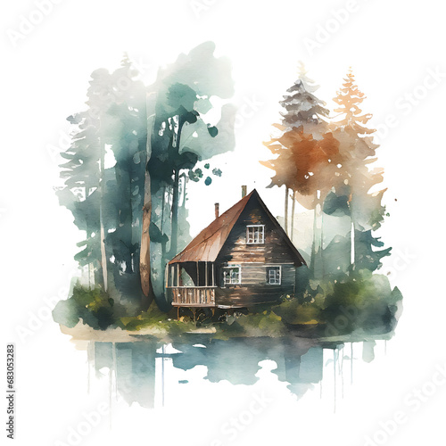 watercolor cabin illustration