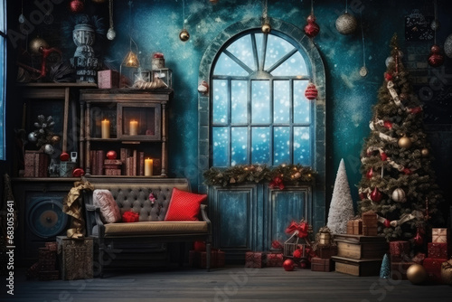 Beautiful Christmas themed photo set up with fir decor photo