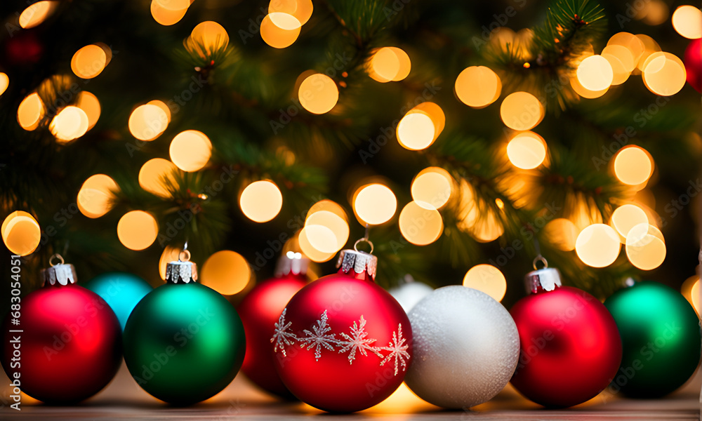 Christmas Tree With Baubles And Blurred Shiny Lights Christmas Tree With Baubles And Blurred Shiny Lights