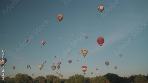 Hot Air Balloon Flying Above Pyramids of San Juan Teotihuacan Mexico Sunrise Ride photo