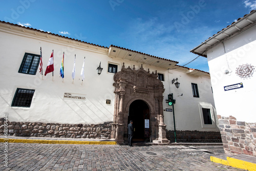 Peru Cusco architecture of the ancient Belmond monastery hotel from the year 1592 in the historic center