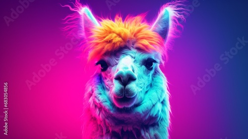 Alpaca animal neon Color AI Generated pictures