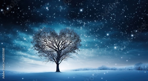 Beautiful winter scene of love and romance. The tree is the heart of Winter Wonderland. © DZMITRY