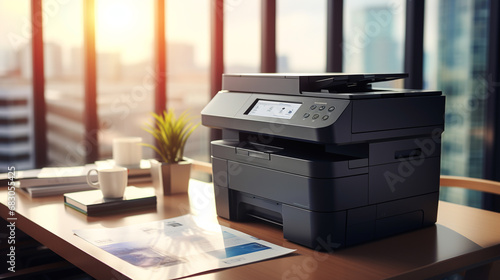 modern office multifunction printer on the office background. ai generative