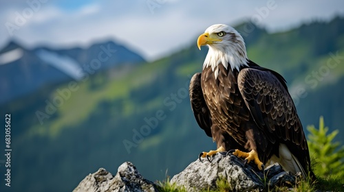 Majestic Bald Eagle Perched on Mountain Outcrop © Florian