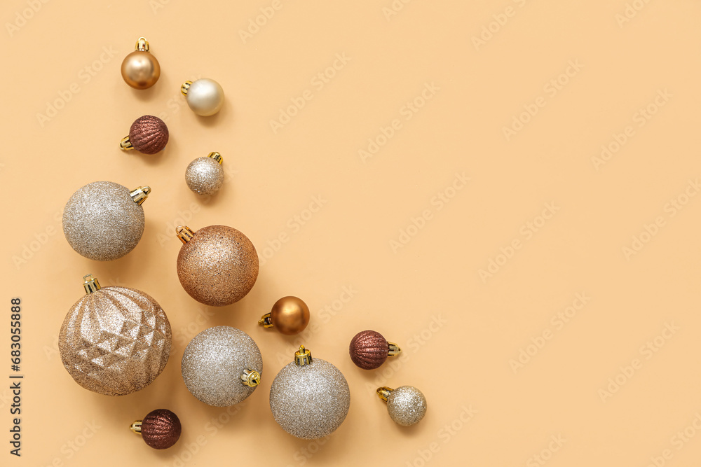 Composition with Christmas balls on beige background Composition with Christmas balls on beige background