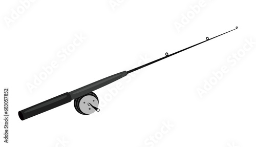 Vector fishing rod isolated on white background. Flat illustration of equipment for fishing. Concept of hobbies, summer and winter activity, food extraction. Fishing rod icon in cartoon style. Vector photo