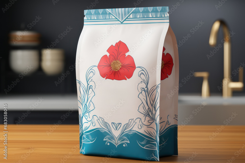 Obraz premium A product packaging design mock-up for a food item. Concept of food packaging and branding. Generative Ai.