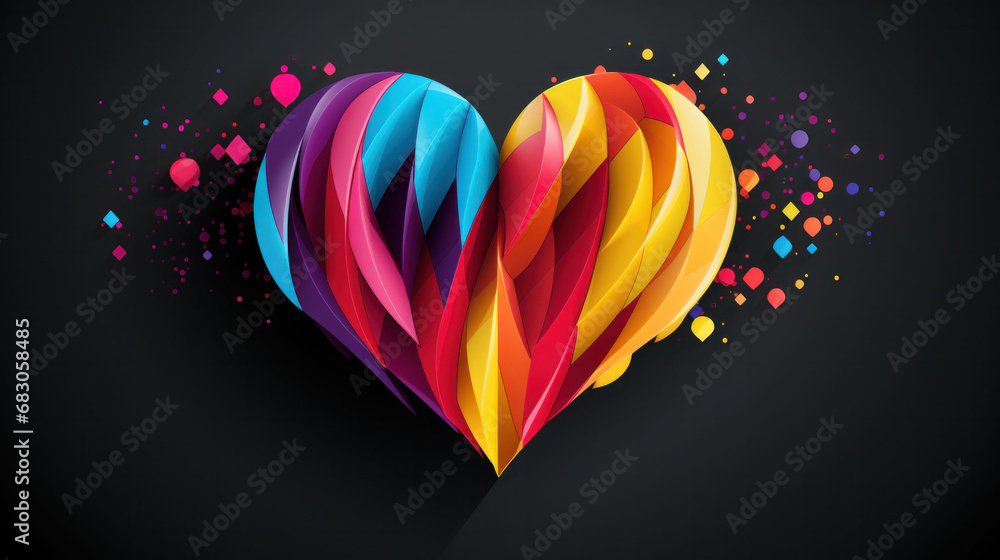 Dynamic heart illustration with a 3D ribbon effect in rainbow colors ...