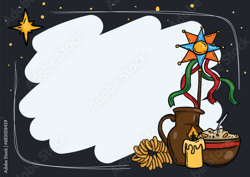 Bright vector illustration. Ukrainian Christmas card template with national traditions and elements.