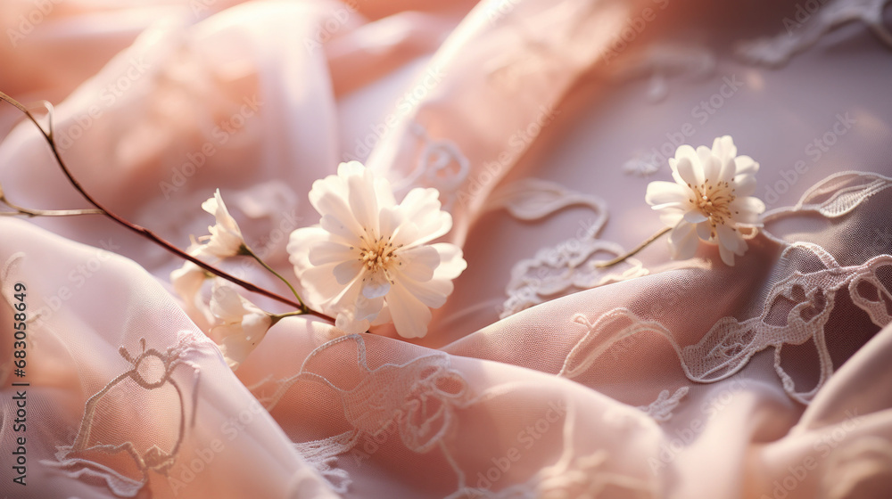 Close-up of exquisite lace lingerie with white floral accents, highlighting the fine craftsmanship and elegant design. Close-up of exquisite lace lingerie with white floral accents, highlighting the fine craftsmanship and elegant design.