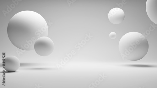 Abstract spheres round circles forms white background with white color light and empty blank space, spheres and circles background podium stage for products and design
