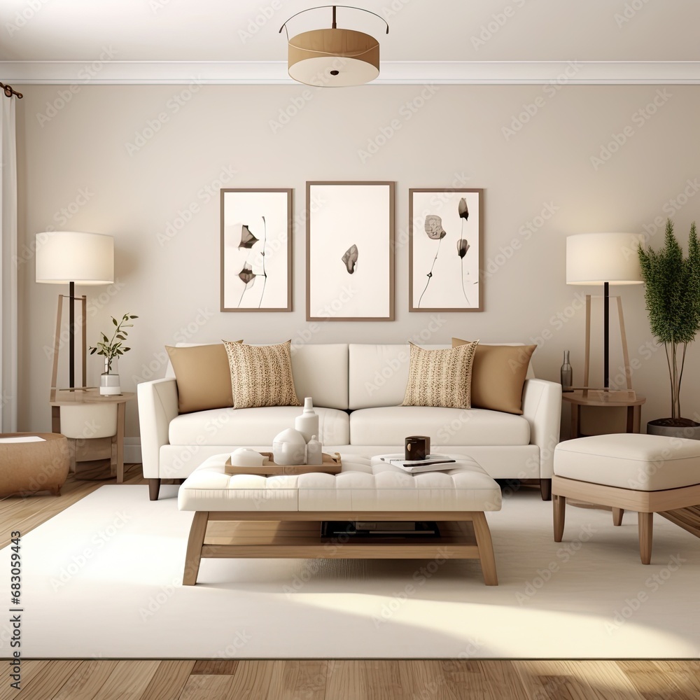 Fototapeta premium Luxury and Modern Home Interior Showcase in Cozy Living Room