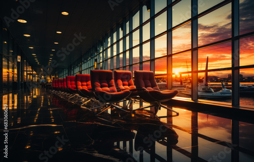 An airport airport hall concept free shipping. A row of chairs sitting in front of a window