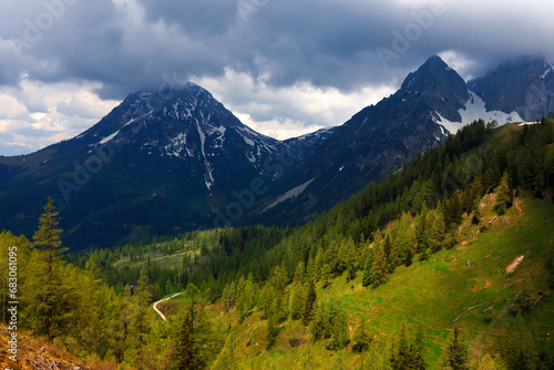 The Dachstein mountain range under stormy clouds, Upper-Austria, Europe