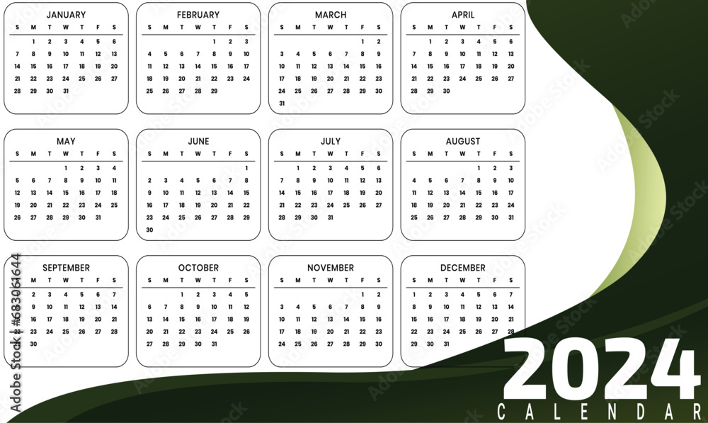 Calendar 2024 template vector simple minimal design Planner 2024 year