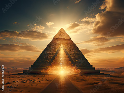 widok piramidy i energi blisko niej przy pięknych chmurach