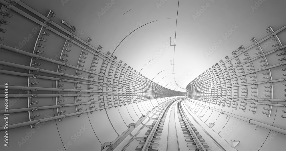 Fototapeta premium 3D BIM visualization of metro tunnel – railway infrastructure and utilities modeling