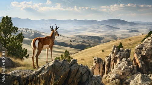 Pronghorn Antelope Overlooking Mountain Valley
