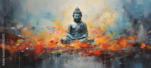 Buddha paintings including abstract, oil, canvas, and watercolor,