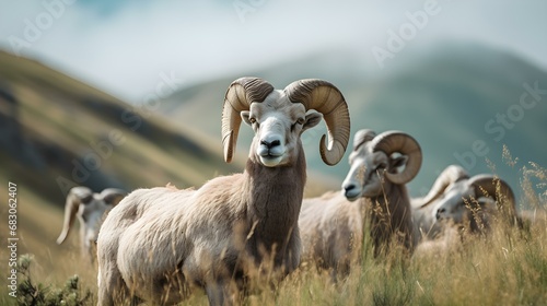 Bighorn Sheep on Golden Hills at Dusk © Florian