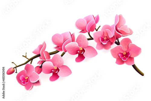 Twig with orchid flowers in delicate pink color isolated on white background flat illustration