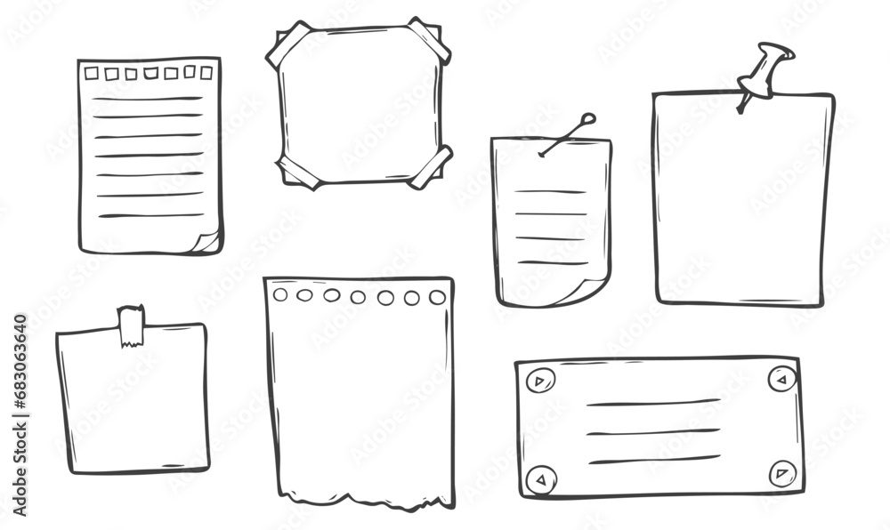 Doodle notepaper sketch icons in vector isolated on white background - obrazy, fototapety, plakaty 