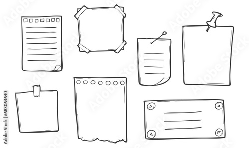 Doodle notepaper sketch icons in vector isolated on white background photo