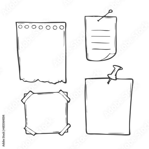 Hand drawn doodle notepaper for messages set