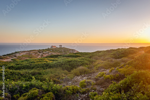 Cabo Espichel headland In Setubal District, Portugal, view with abandoned building - observation post photo