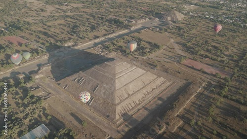 Hot Air Balloon Flying Above Pyramids of San Juan Teotihuacan Mexico Sunrise Ride photo