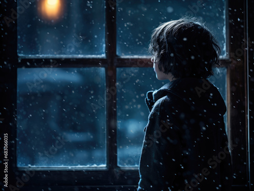 Winter Wonder  Child Gazing at Frosty Window