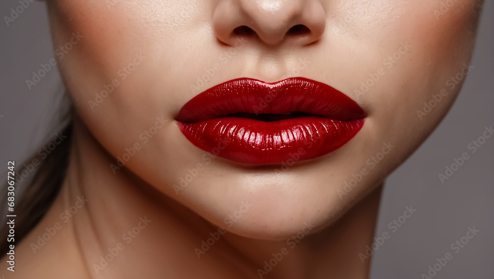 Beautiful woman's painted lips close-up Beautiful woman's painted lips close-up