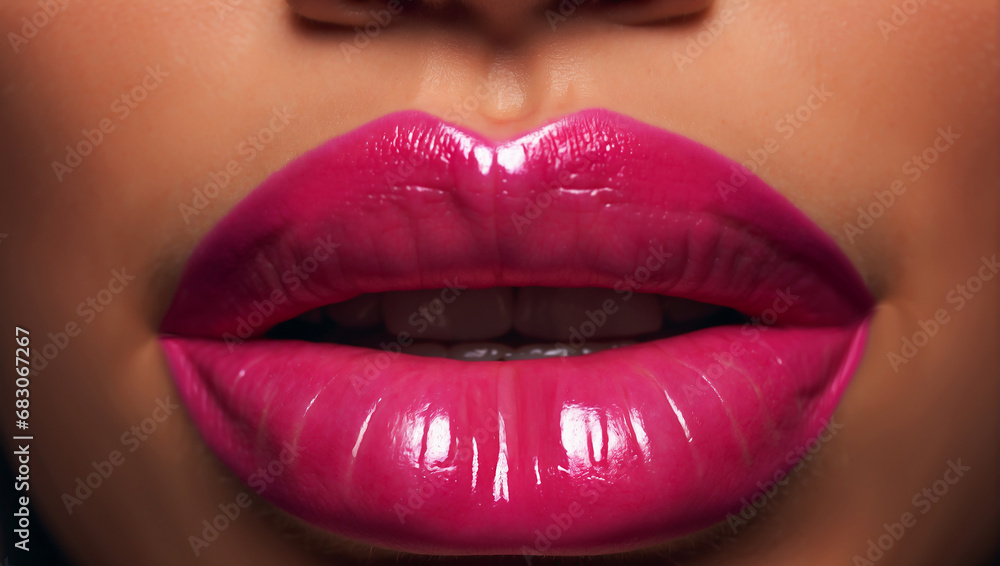 Beautiful woman's painted lips close-up Beautiful woman's painted lips close-up