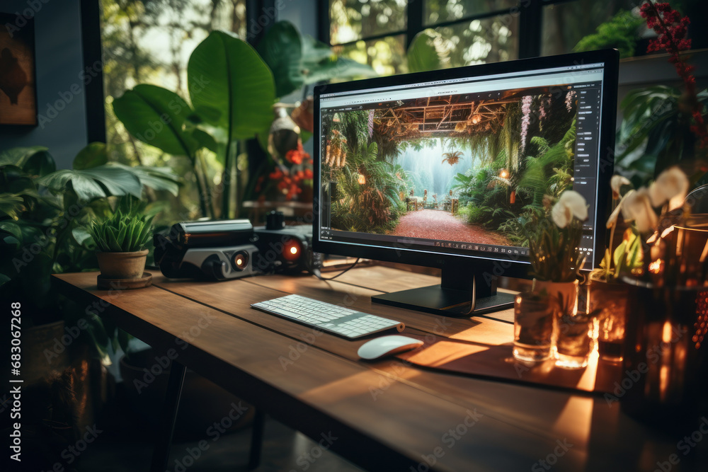 A film and TV influencer reviewing movies and TV series. Concept of film and entertainment critique. Generative Ai. A film and TV influencer reviewing movies and TV series. Concept of film and entertainment critique. Generative Ai.