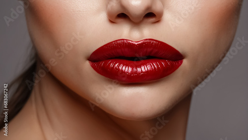Beautiful woman s painted lips close-up