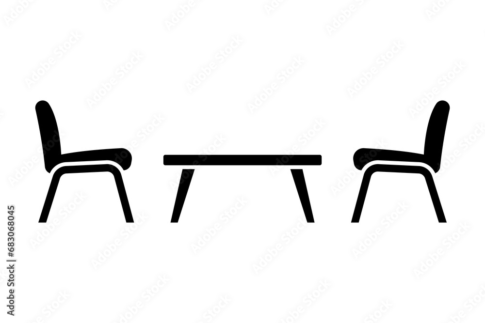 Small table and chairs icon. Coffee table. Black silhouette. Front side view. Vector simple flat graphic illustration. Isolated object on a white background. Isolate. Small table and chairs icon. Coffee table. Black silhouette. Front side view. Vector simple flat graphic illustration. Isolated object on a white background. Isolate.