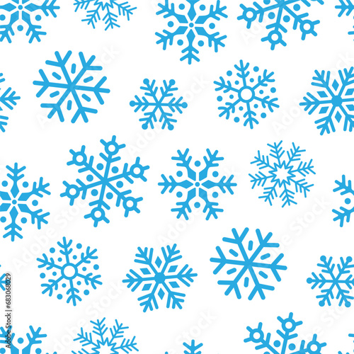 Beautiful small different blue snowflakes isolated on a white background. Cute monochrome holiday seamless pattern. Vector simple flat graphic illustration. Texture.